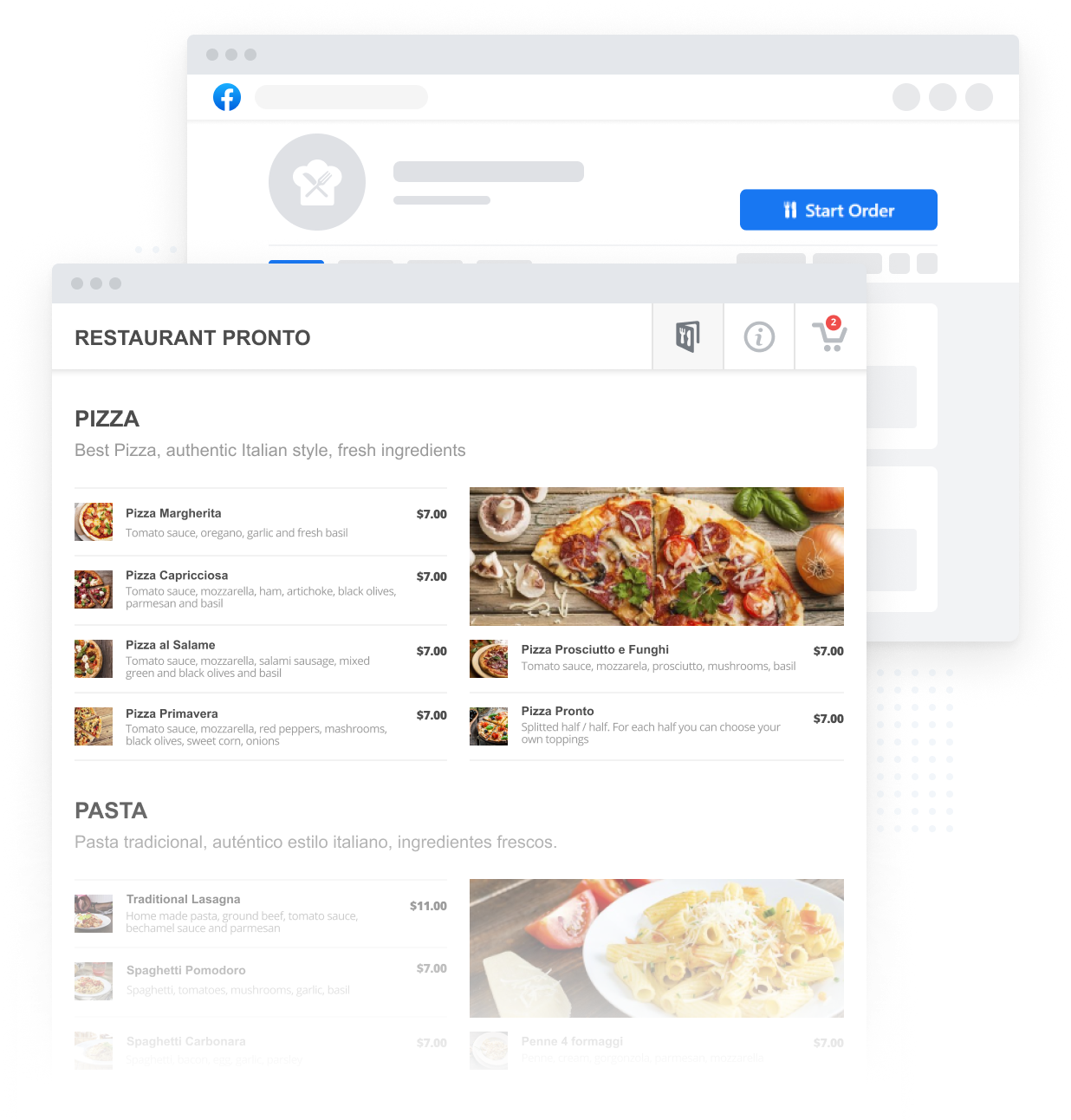 Facebook menu button for your restaurant